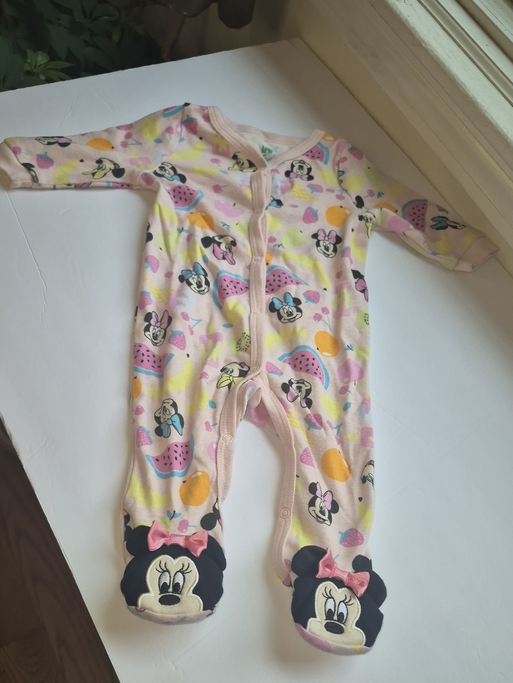 Disney Minnie Mouse Pastel Pink Fruit-Print Footed One-Piece